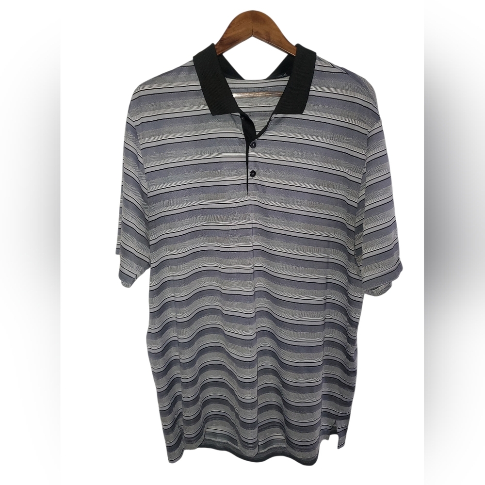 adidas Men's Polo Shirt - Black and Gray Stripes